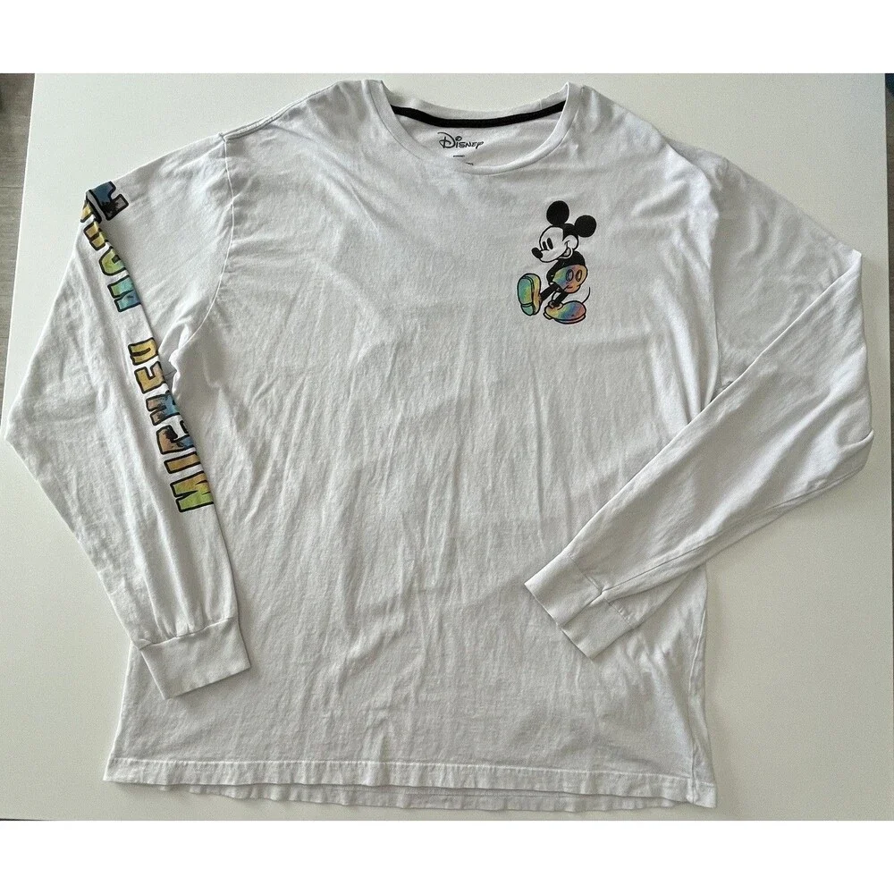Disney Mickey Mouse Tie Dye Watercolor 2 Sided T Shirt Long Sleeve Tee Adult XXL - Picture 3 of 8